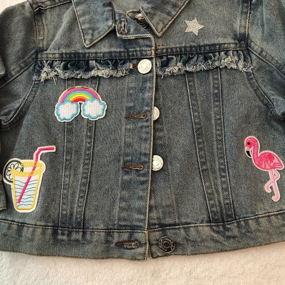 Mudpie Baby Girl Size 12-18 Months Denim Embroidered Patch Jacket NWT